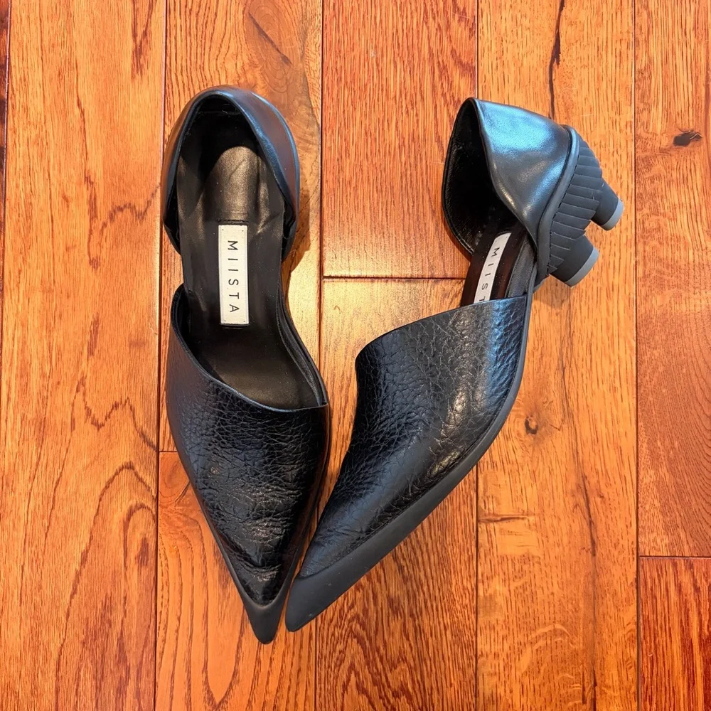 Miista Delt Courts Black Pointed Leather D'Orsay Flats - Picture 2 of 5